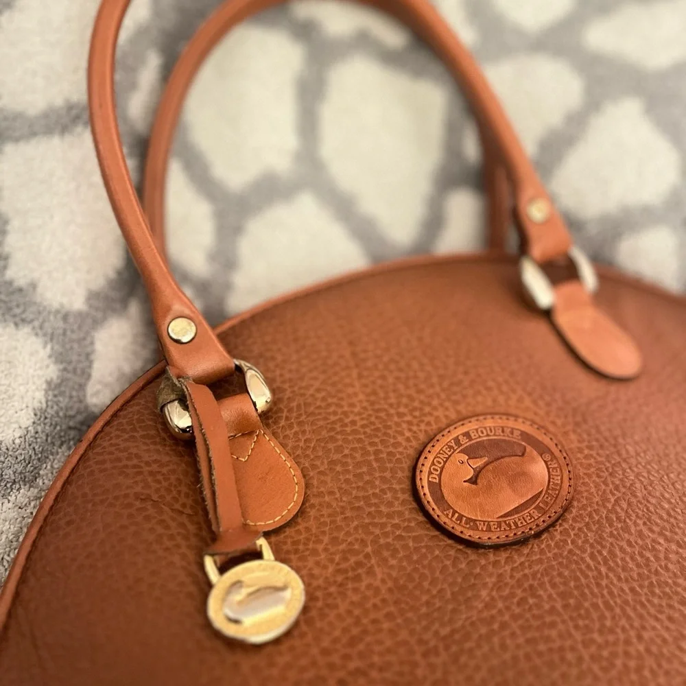 Dooney & Bourke Brown Pebble Grain Leather Tear Drop Satchel - Picture 3 of 14